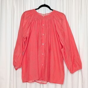 Tucker Classic Blouse Clay Mosaic in Silk Cotton Pink Polka Dots Long Sleeve